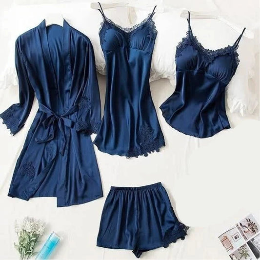 Honeymoon Nighty 4 pcs Bridal Nightwear for Girls & women - Blue