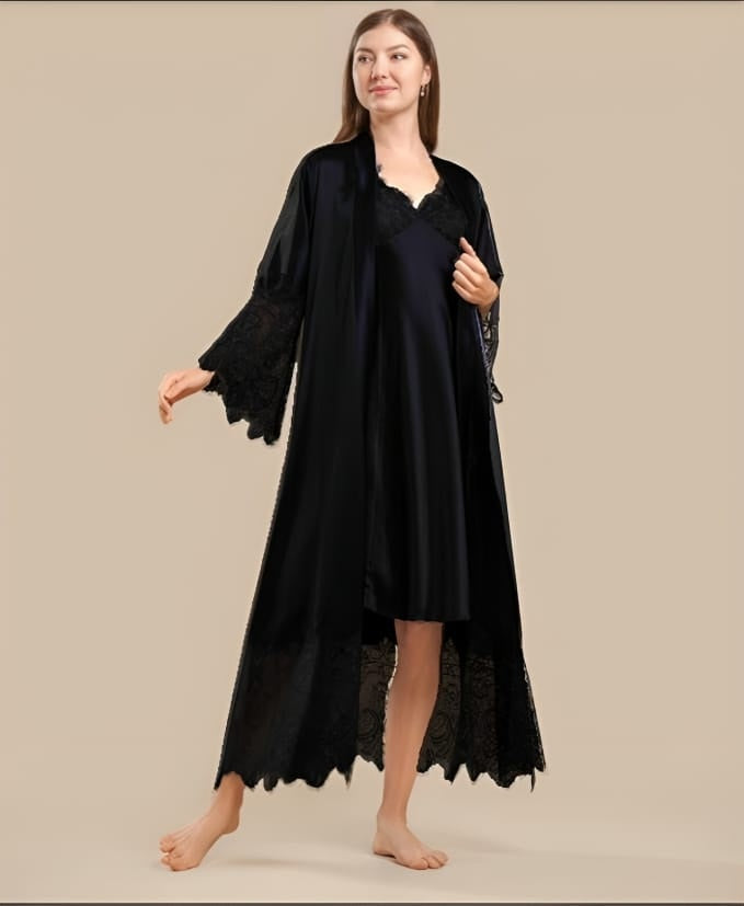 Moon Girl Bridal Silk Night wear  - Black