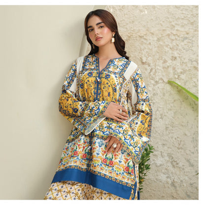 🌟 Stunning Yellow & Blue Digital Printed Lawn Suit 🌼