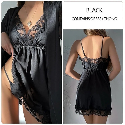 Honeymoon Nighty 4 pcs Bridal Nightwear for Girls & women - Black