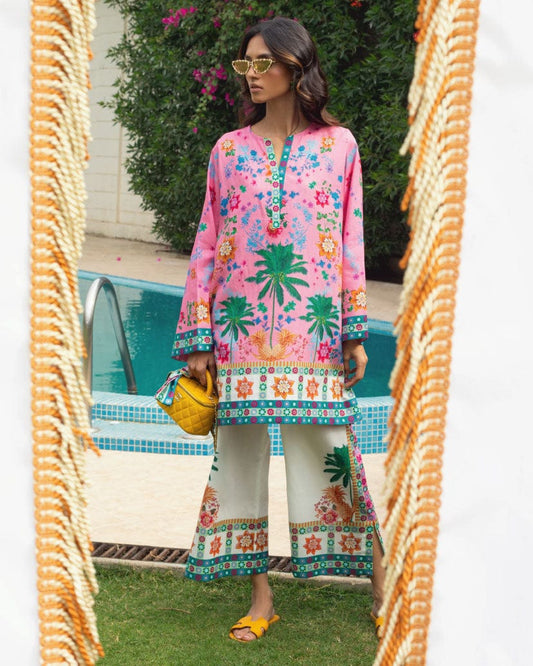 Palm Two Piece Suit with Embroidered Details