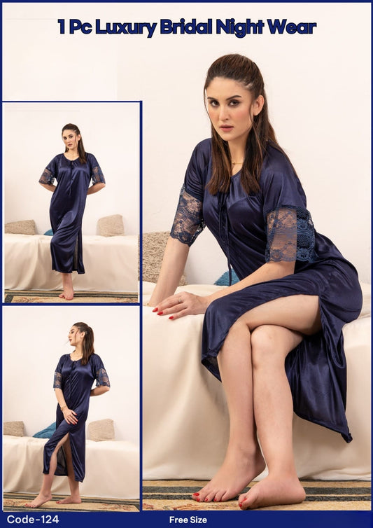 Florea - 2 piece Imported long Gown with Panty - Blue - Free Size